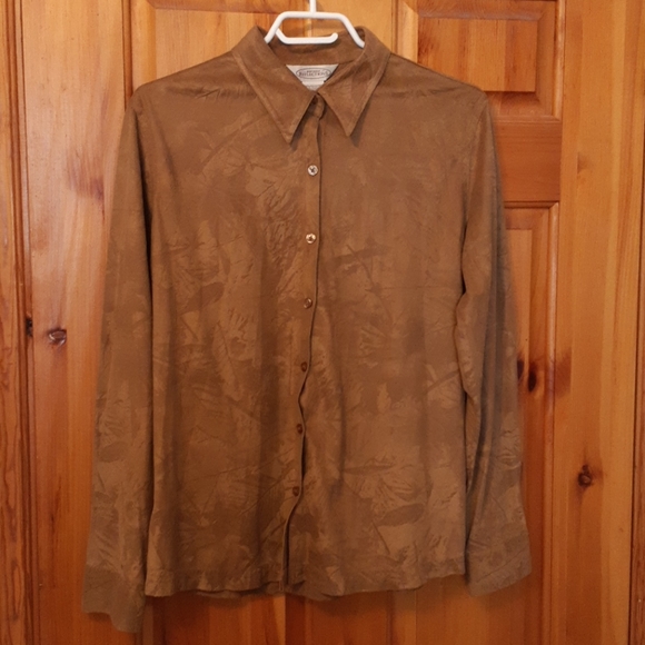 Faux suede pattern button down blouse - Picture 1 of 3